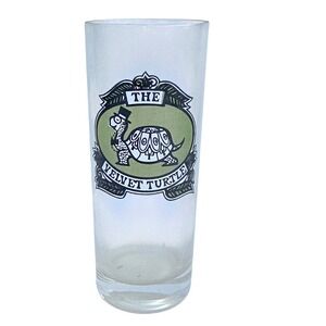 The Velvet Turtle Restaurant Vintage Highball Glass Clear Green Logo Barware
